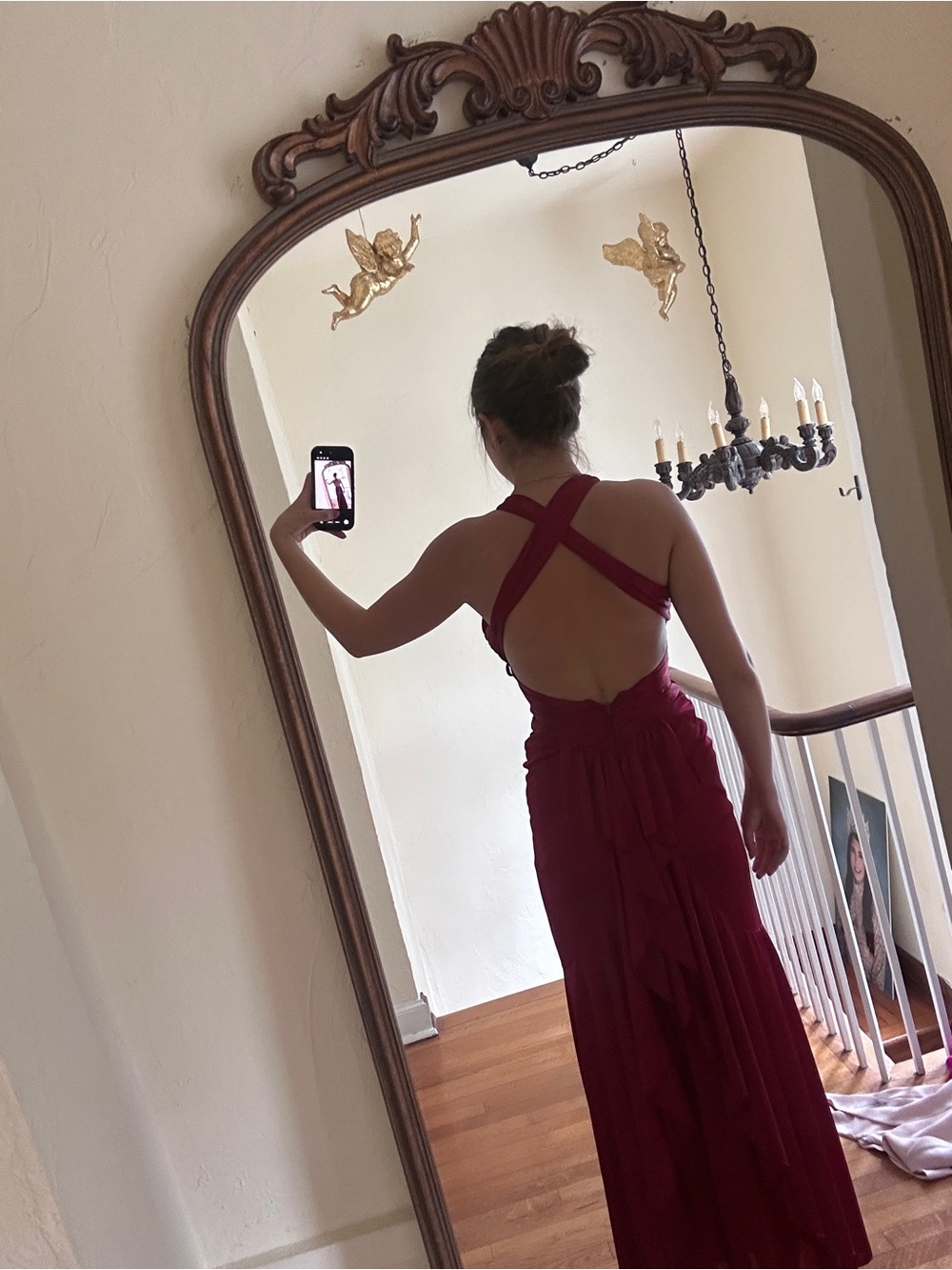 Red Halter Ruched Maxi Dress - Picture 2 of 6